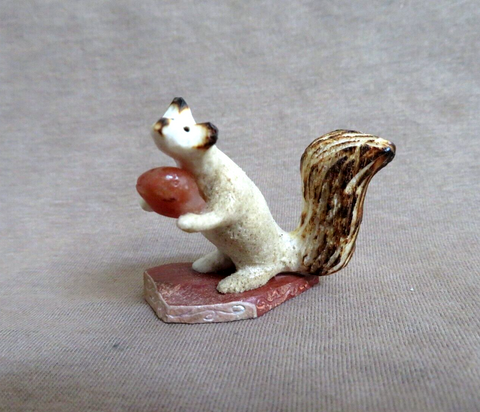Native Zuni Antler Standing Squirrel w/ Nut Carving by Ruben Najera C4774