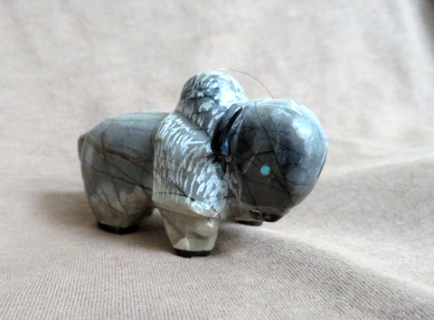 Native Zuni Picasso Marble Buffalo Carving fetish by Freddie Leekya C4777