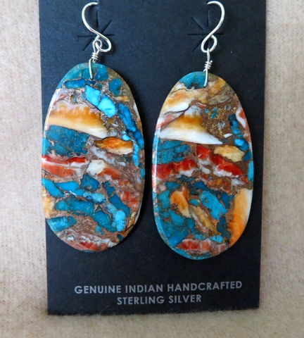 Santo Domingo Spiny Oyster Turquoise & Copper Composite Slab Hook Earrings JE622
