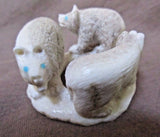 Native Zuni Museum Quality Antler Bear Family Ring Fetish by Maxx Laate  - C1754
