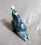 Native Zuni Picasso Marble Seal w Ball fetish Carving  by Freddie Leekya C4550