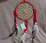 Native Navajo Handmade Medium/Large Size Red Leather Dream Catcher  M0234
