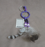 Navajo Handmade 1.6" Small Size Purple Leather Dream Catcher Keychain  M377