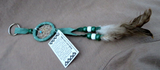 Navajo Handmade Small Size Green Leather Dream Catcher Keychain  M386