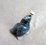 Native Zuni Picasso Marble Seal w Ball fetish Carving  by Freddie Leekya C4550