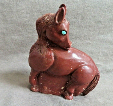 Native Zuni Sacred Pipestone XL  Turning Horse Fetish by Georgette Booqua C3767