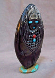 Native Zuni Jet Maiden Fetish on base w etchings by Mike Yatsayte  - C2676