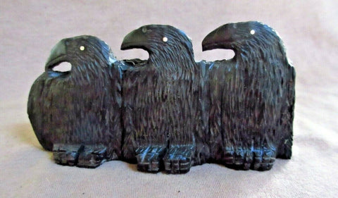 Native American Zuni Jet Triple Ravens Fetish Carving by Rochelle Quam  C3115
