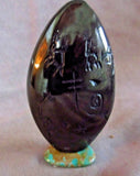 Native Zuni Jet Maiden Fetish on base w etchings by Mike Yatsayte  - C2676