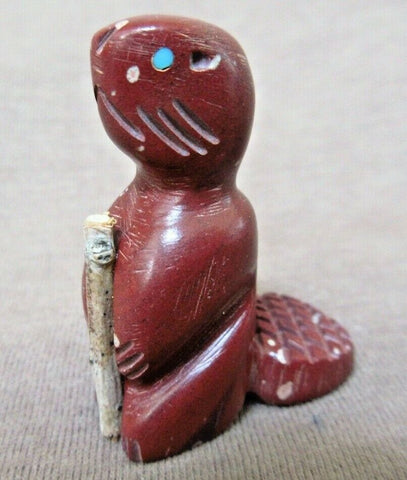 Zuni Sacred Pipestone Standing Beaver w/ Log Fetish by Brandon Philips C2831