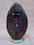 Native Zuni Jet Maiden Fetish on base w etchings by Mike Yatsayte  - C2676