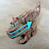 Zuni Gorgeous Rhodochrosite Bobcat w Heartlnes Fetish by Bernard Laiwakete C2844