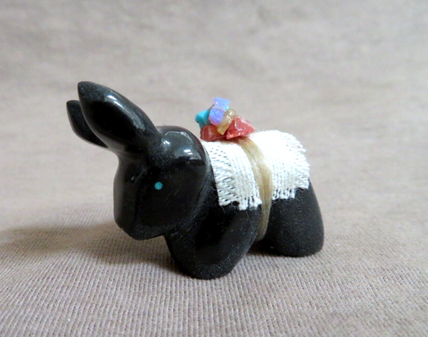 Zuni Black Marble Adorable Mini Donkey Burro Fetish by Daryl Shack - C4312