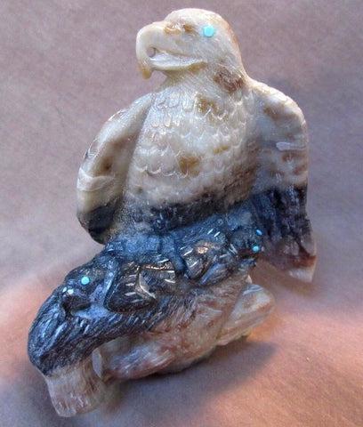 Zuni Amazing LARGE Picasso Marble Eagle w/ Chicks by Derrick Kaamasee C0267