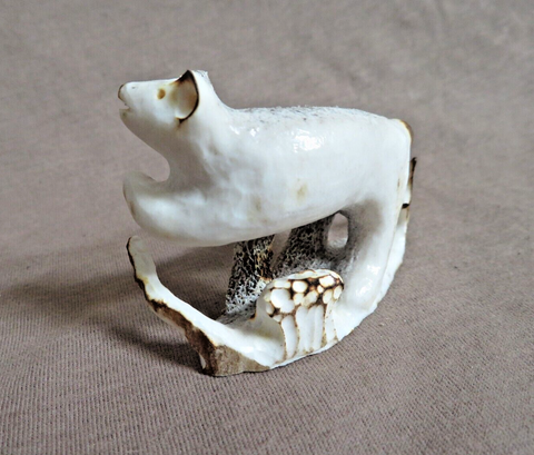 Native Zuni Antler Wandering Bear Fetish Carving by Ruben Najera C44624
