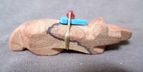 Native Zuni Sandstone Badger w/Bundle Fetish by Elroy Pablito  - C2277