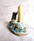 Native Zuni Multi-stone Beaver Duo w wood logs Fetish by Justin Natewa C4220