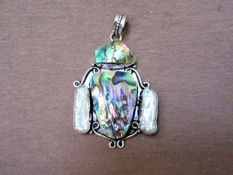 Native Navajo Abalone, Fresh Water Pearls & Sterling Silver Pendant - JP0167