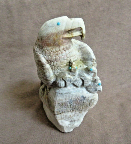 Zuni Amazing VERY LARGE Picasso Marble Eagle w/ Chicks by Derrick Kaamasee C3154