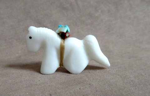 Zuni Wise White Marble Horse Mustang Fetish Carving  by Daryl Shack - C4628