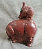 Native Zuni Sacred Pipestone XL  Turning Horse Fetish by Georgette Booqua C3767