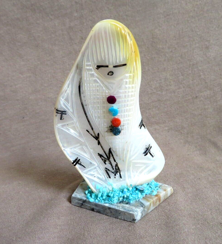 Native Zuni Mother of Pearl Large 2 Sided Maiden Fetish by Gloria Chattin C4568