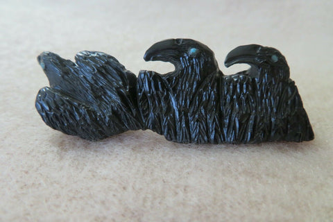 Native American Zuni Mini Jet Trio Ravens Fetish Carving by Rochelle Quam  C4000
