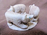 Native Zuni Museum Quality Antler Bear Family Ring Fetish by Maxx Laate  - C1754