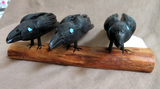 Native Zuni Extra Large Wood Raven Trio Carving Fetish by Al Lewis C4444