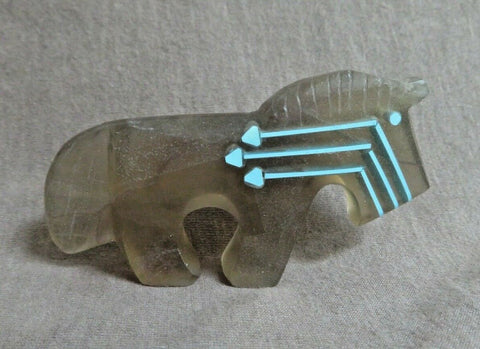 Zuni Chinese Fluorite Horse Fetish w Triple heartlines by Kenric Laiwakete C3868
