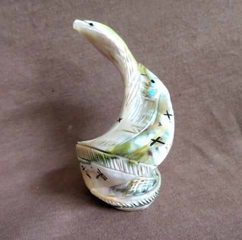 Zuni RARE Green Snail Shell Eagle & Maiden Carving by Faye Quandelacy (D) C4585