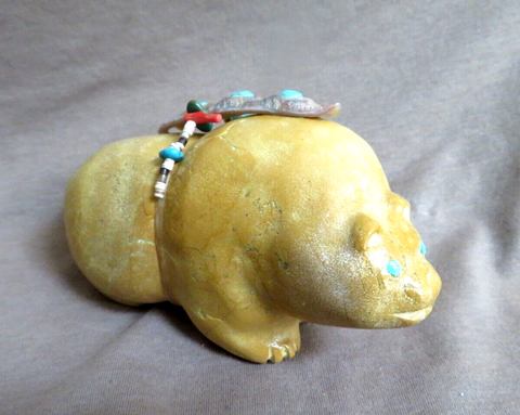 Native Zuni Zuni rock XL Fat Butt Bear Fetish w/ Bundle by Bryson Bobelu C4064