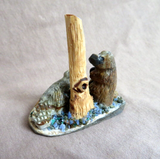 Native Zuni Multi-stone Beaver Duo w wood logs Fetish by Justin Natewa C4220