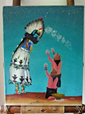 Native Zuni Older Oil on Canvas Painting -  Shalako W Mud head by Dadrian S HP81