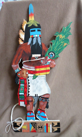 Hopi Hand Painted & hand Cut Wood Wall Hanging Long Hair Kachina by T Naha HP94