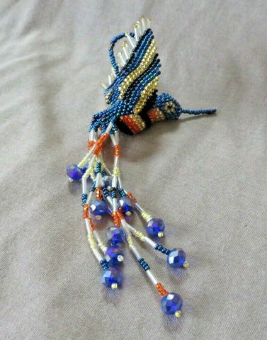 Native Zuni Made Beaded Hummingbird Multi-color Car Charm or Ornament M305