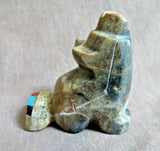 Native Zuni Picasso Marble Coyote Fetish w Inlay by Brandon Phillips - C3872