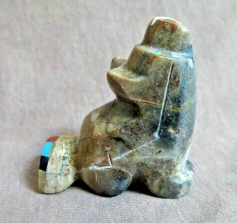 Native Zuni Picasso Marble Coyote Fetish w Inlay by Brandon Phillips - C3872
