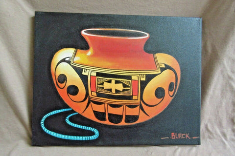 Native Navajo Original Oil on Canvas Painting - Hopi Pottery by JC Black HP0071