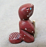 Zuni Sacred Pipestone Standing Beaver w/ Log Fetish by Brandon Philips C2831