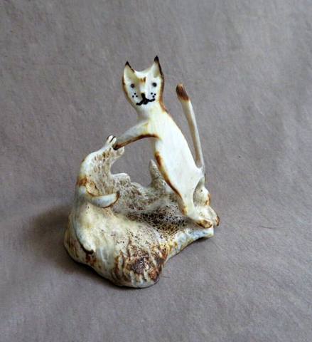 Zuni Antler Cat Family Friendship Circle Fetish Carving by Ruben Najera C4522