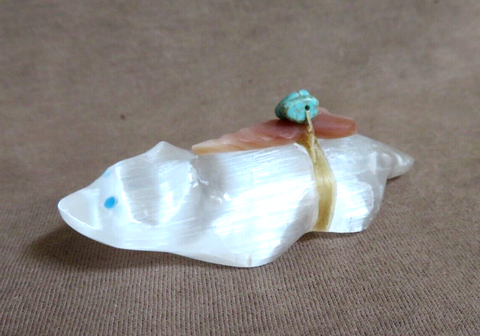 Native Zuni Selenite Badger w/ Bundle Fetish by Leland Boone & Daphne Quam C4191