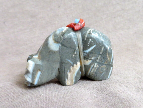 Native Zuni Fossilized Shell Medicine Bear Fetish Carving by Daryl Shack - C4577