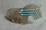 Zuni Chinese Fluorite Horse Fetish w Triple heartlines by Kenric Laiwakete C3868