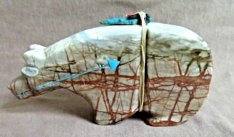 Native Zuni Picasso Marble Medicine Bear w heartline Fetish by Kevin Quam C3827