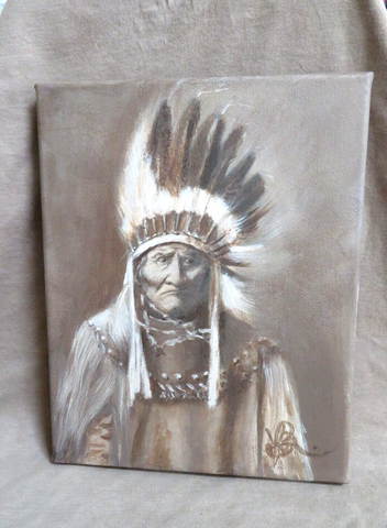 Older Estate Native American Chief Painting on canvas by YB   HP92
