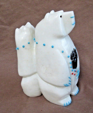Native Zuni HUGE White Marble Standing Bear Duo by Mike LaWeka  - C2681