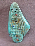 Native Zuni Turquoise Two Sided Maiden Fetish by Sandra Quandelacy C2204