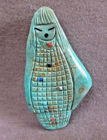 Native Zuni Turquoise Two Sided Maiden Fetish by Sandra Quandelacy C2204