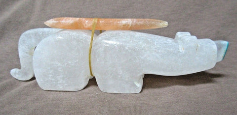 Native Zuni White Alabaster Large Mt. Lion Fetish by Gabriel Quam - C2291